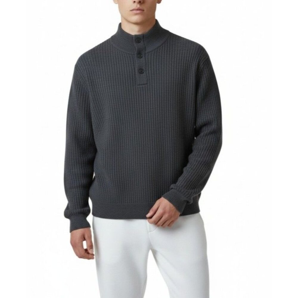 Express Ribbed Knit Button-Up Sweater L/G Gray 100% Cotton Mens Apparel